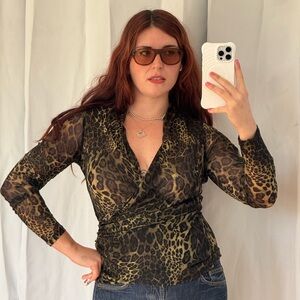✿ Leopard Mesh Wrap Top ✿